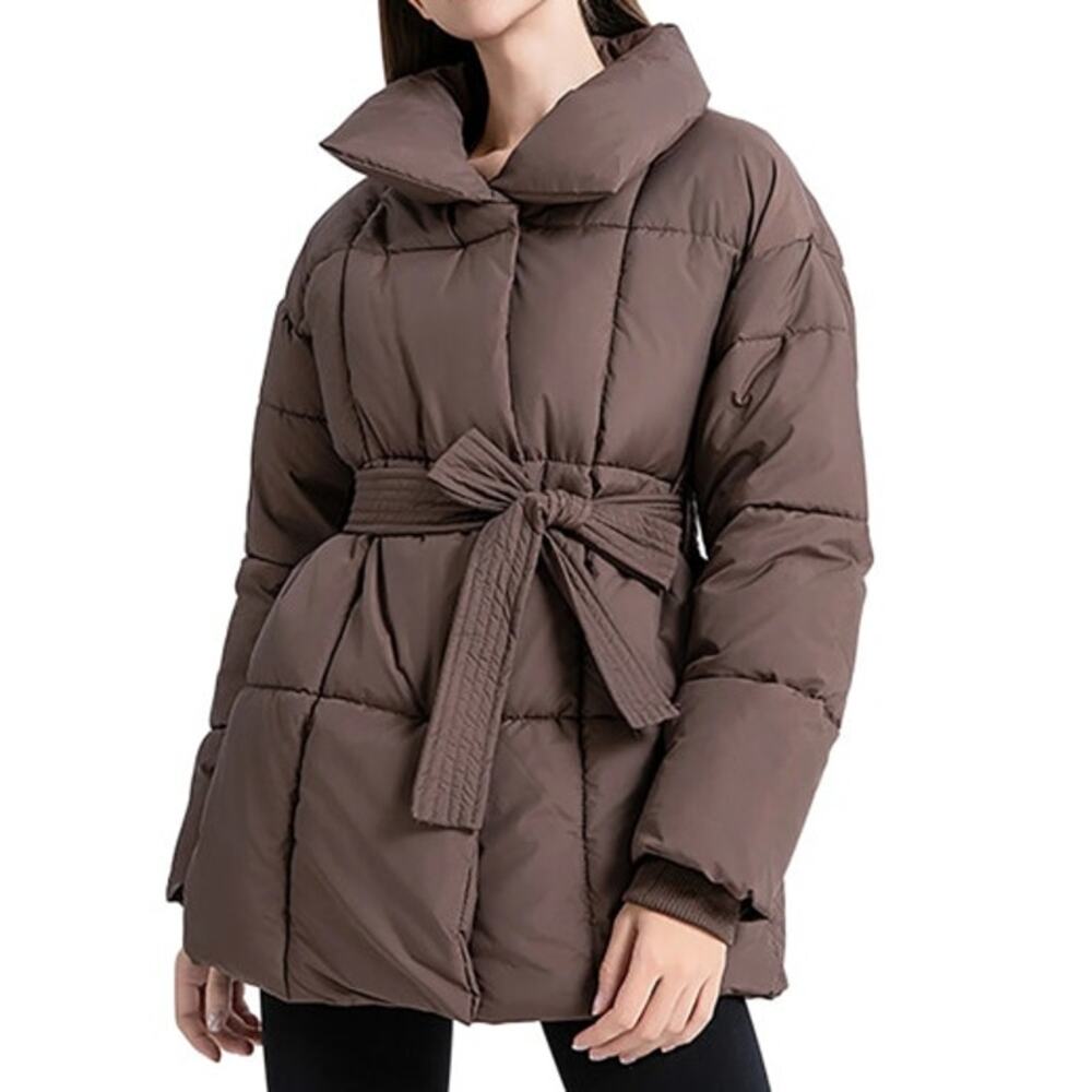 NWT ~ Women's Brown Puffer Jacket Belt & High Collar Winter Coat ~ Plus Size XXL - Picture 1 of 3